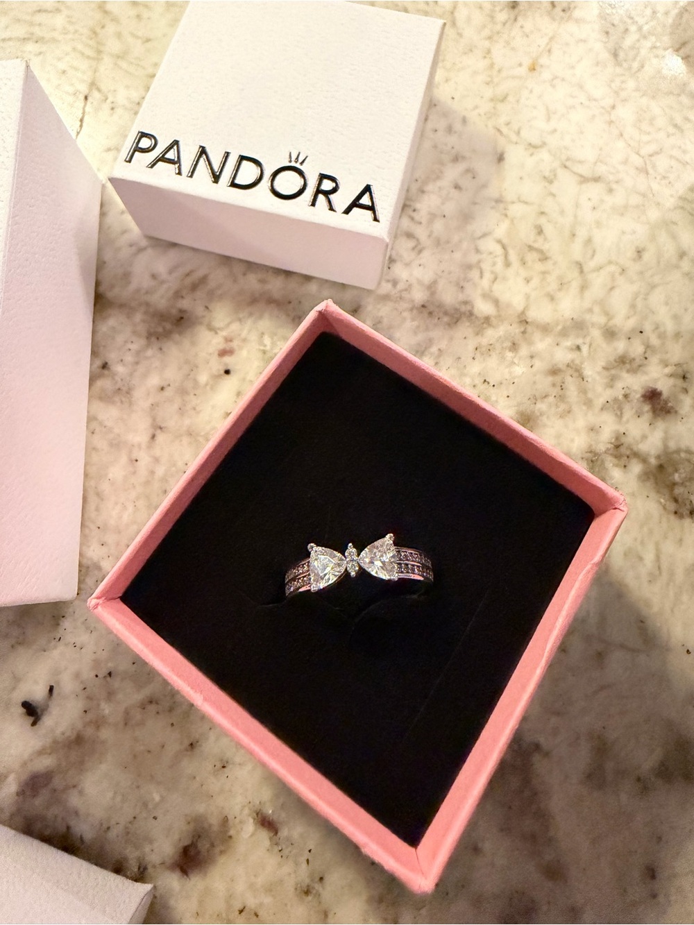 Size 7 -Pandora Sparkling Bow Double Band Ring in Silver